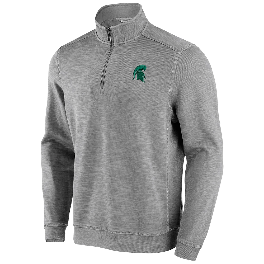 Men's Tommy Bahama Gray Michigan State Spartans Tobago Bay Half-Zip Tri-Blend Top