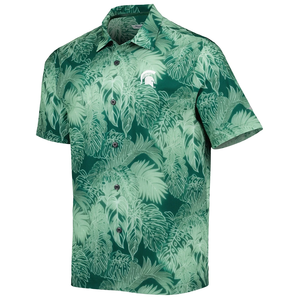 Men's Tommy Bahama Green Michigan State Spartans Big & Tall Coast Luminescent Fronds IslandZone Button-Up Camp Shirt