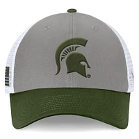 Men's Top of the World Gray/Green Michigan State Spartans OHT Military Appreciation Badge Trucker Adjustable Hat