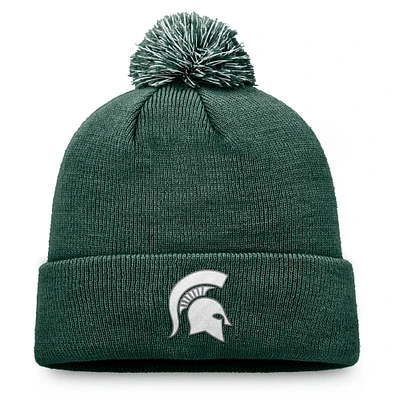 Bonnet tricoté à revers avec logo de l'équipe Michigan State Spartans vert Top of the World pour homme avec pompon