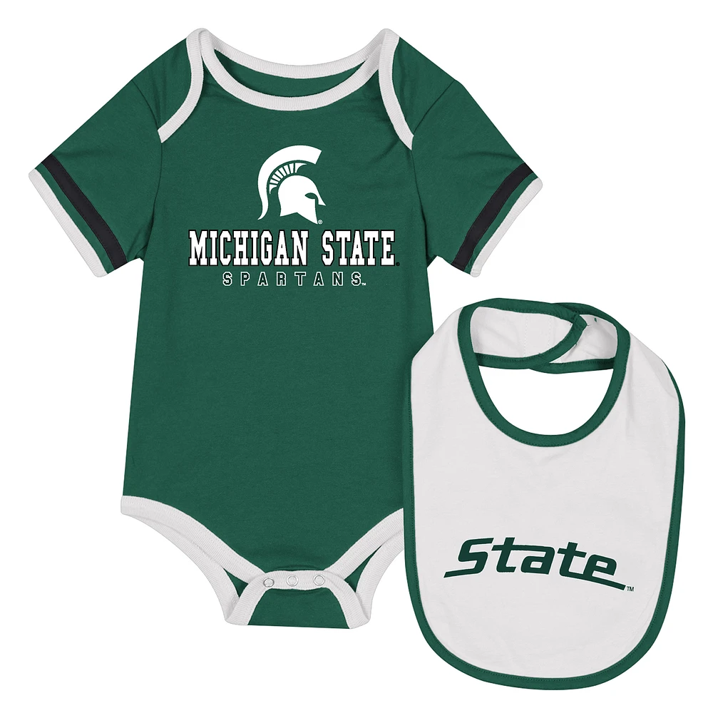 Newborn & Infant Colosseum  Green Michigan State Spartans Bodysuit Bib Set
