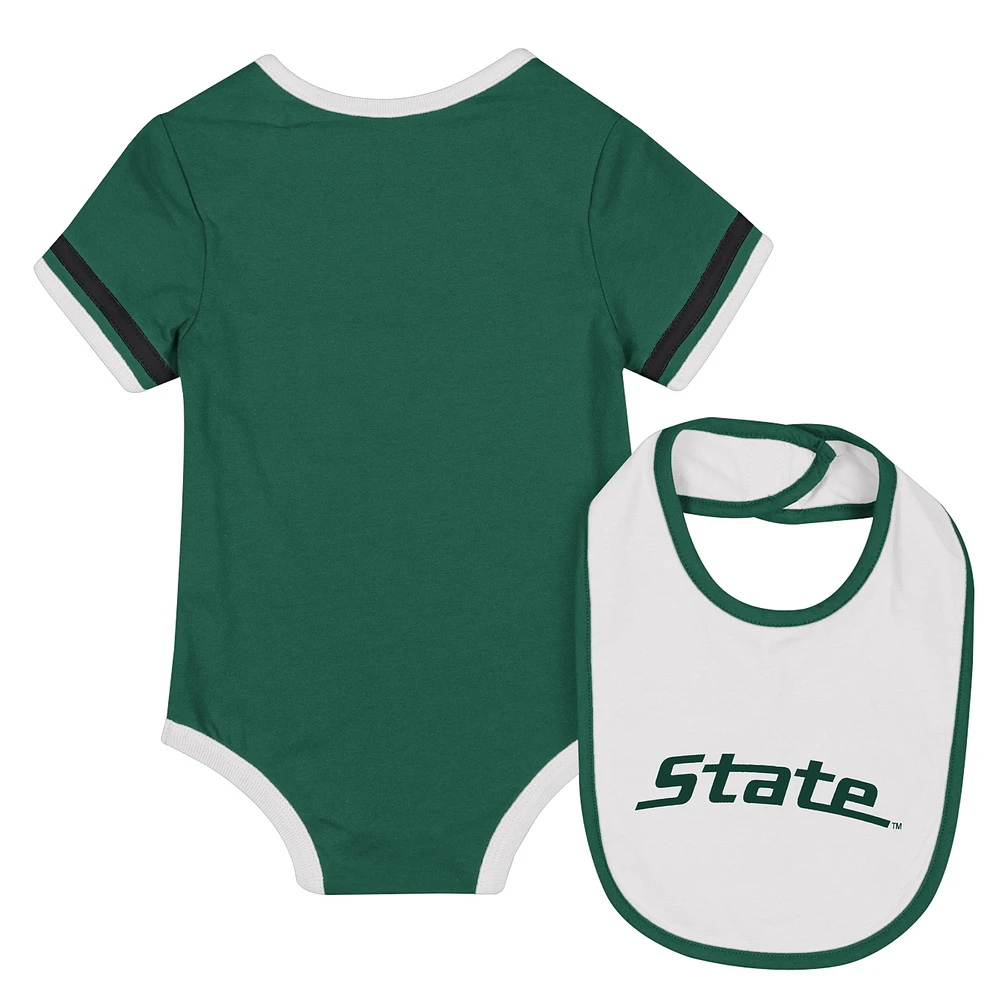 Newborn & Infant Colosseum  Green Michigan State Spartans Bodysuit Bib Set