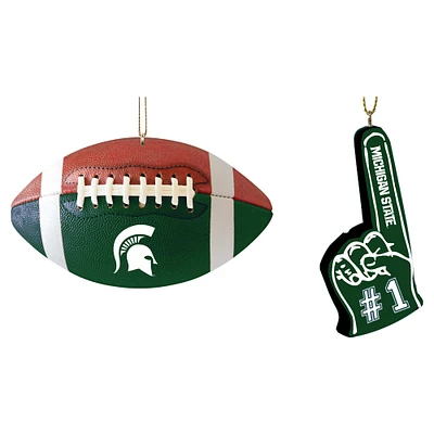 Ensemble de deux décorations de doigts en mousse et ballon de football des Michigan State Spartans de The Memory Company