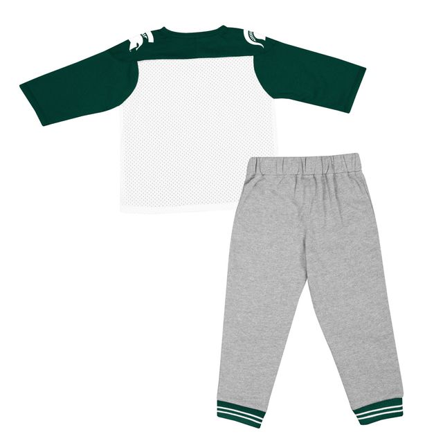 Colosseum Green/Heather Grey Michigan State Spartans Jingtinglers Football V-Neck Jersey T-Shirt & Pants Set