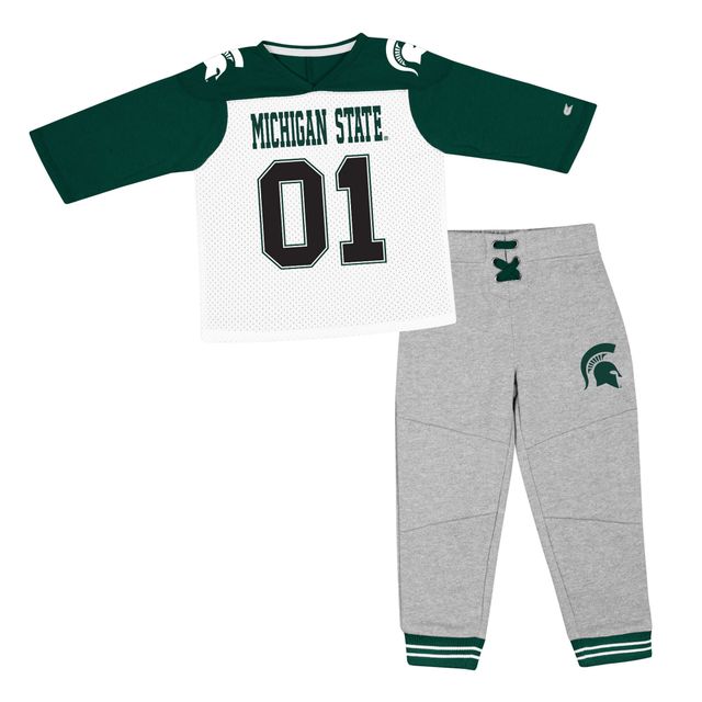 Colosseum Green/Heather Grey Michigan State Spartans Jingtinglers Football V-Neck Jersey T-Shirt & Pants Set