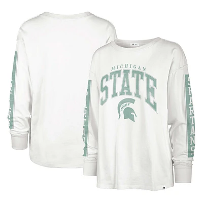 T-shirt à manches longues '47 crème Michigan State Spartans Statement SOA 3-Hit pour femmes