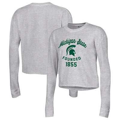 T-shirt court à manches longues pour femme Champion Heather Grey Michigan State Spartans Boyfriend