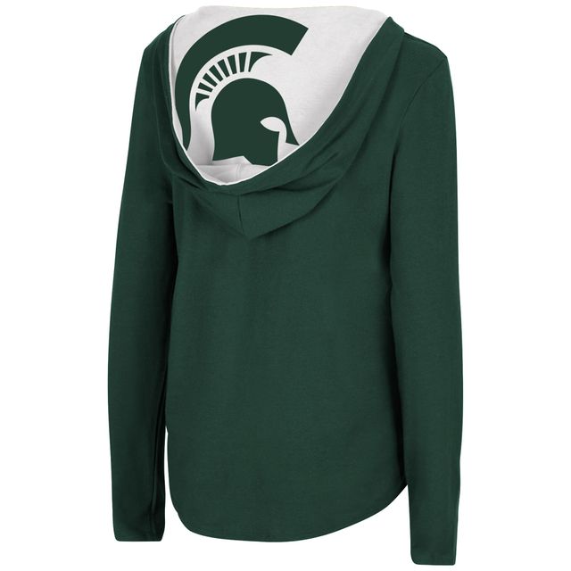 T-shirt à capuche manches longues pour femmes Colosseum Green Michigan State Spartans Catalina