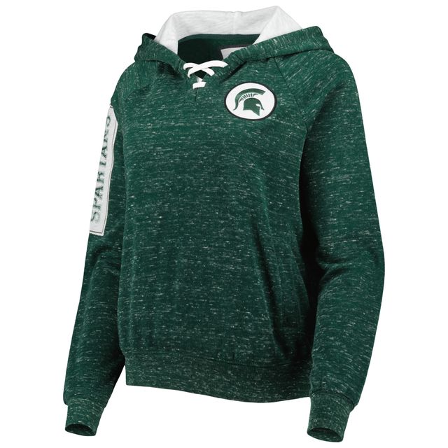 Colosseum Green Michigan State Spartans The Devil Speckle Lace-Placket Raglan Sweat à capuche pour femme