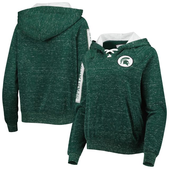 Colosseum Green Michigan State Spartans The Devil Speckle Lace-Placket Raglan Sweat à capuche pour femme