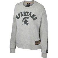 Women's Colosseum Heather Gray Michigan State Spartans OHT Military Appreciation Flag Rank Dolman Pullover Sweatshirt