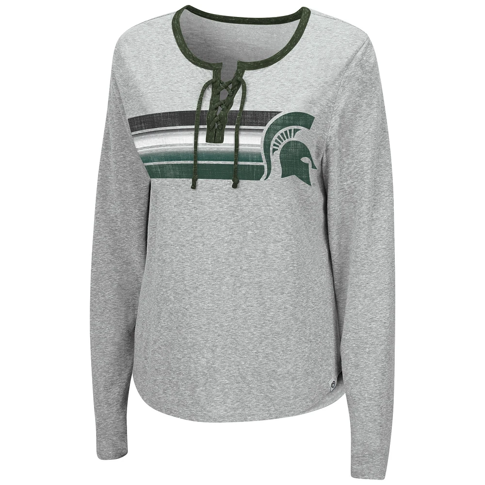 T-shirt à lacets manches longues et pour femmes Colosseum gris chiné Michigan State Spartans Sundial Tri-Blend