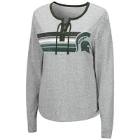 T-shirt à lacets manches longues et pour femmes Colosseum gris chiné Michigan State Spartans Sundial Tri-Blend