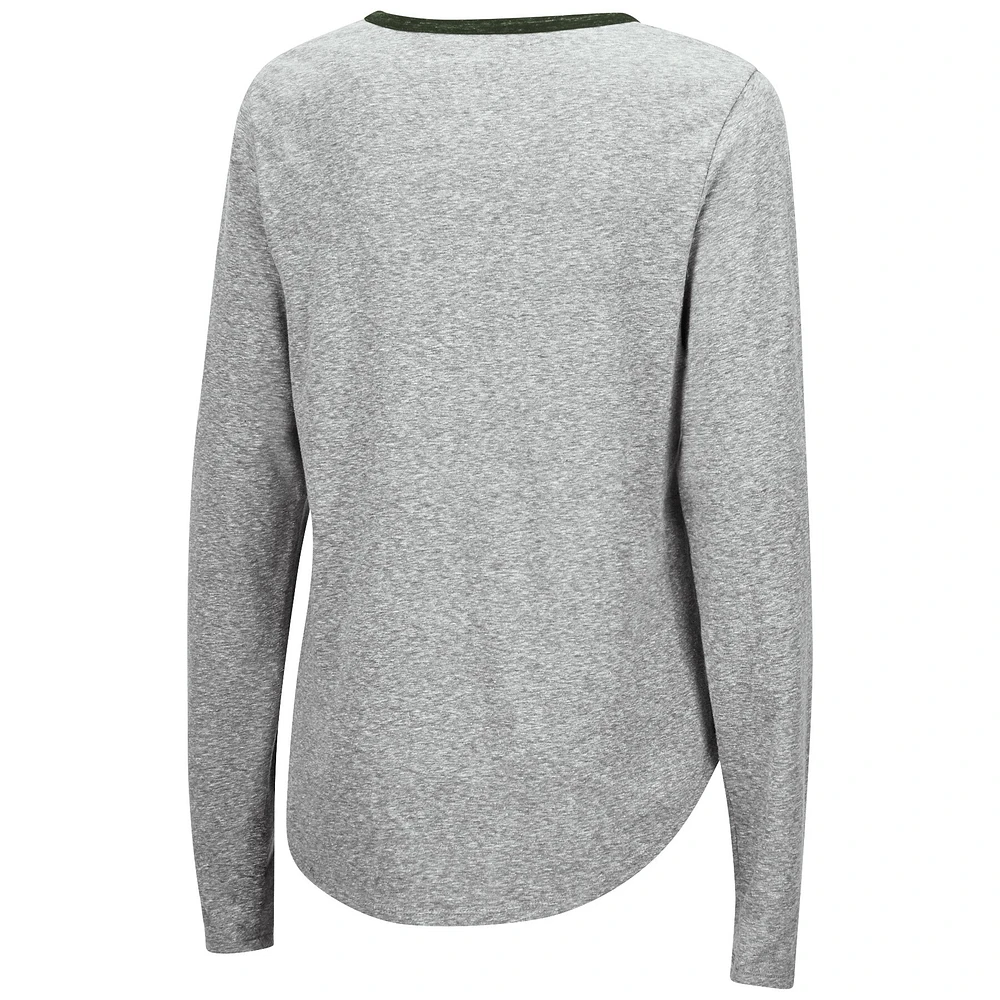 T-shirt à lacets manches longues et pour femmes Colosseum gris chiné Michigan State Spartans Sundial Tri-Blend