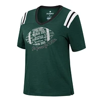 T-shirt à col en V pour femmes Colosseum Heathered Green Michigan State Spartans 15 Min Early Football