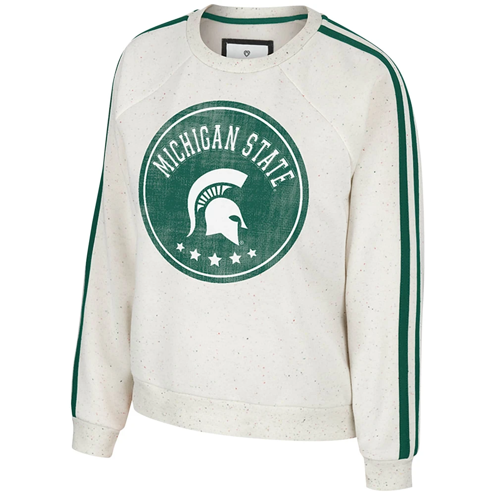 Women's Colosseum Natural Michigan State Spartans I'm Gorgeous Speckled Fleece Raglan Pullover Sweatshirt