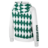 Women's Colosseum White Michigan State Spartans The Dealio Argyle Full-Zip Jacket