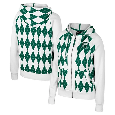 Women's Colosseum White Michigan State Spartans The Dealio Argyle Full-Zip Jacket