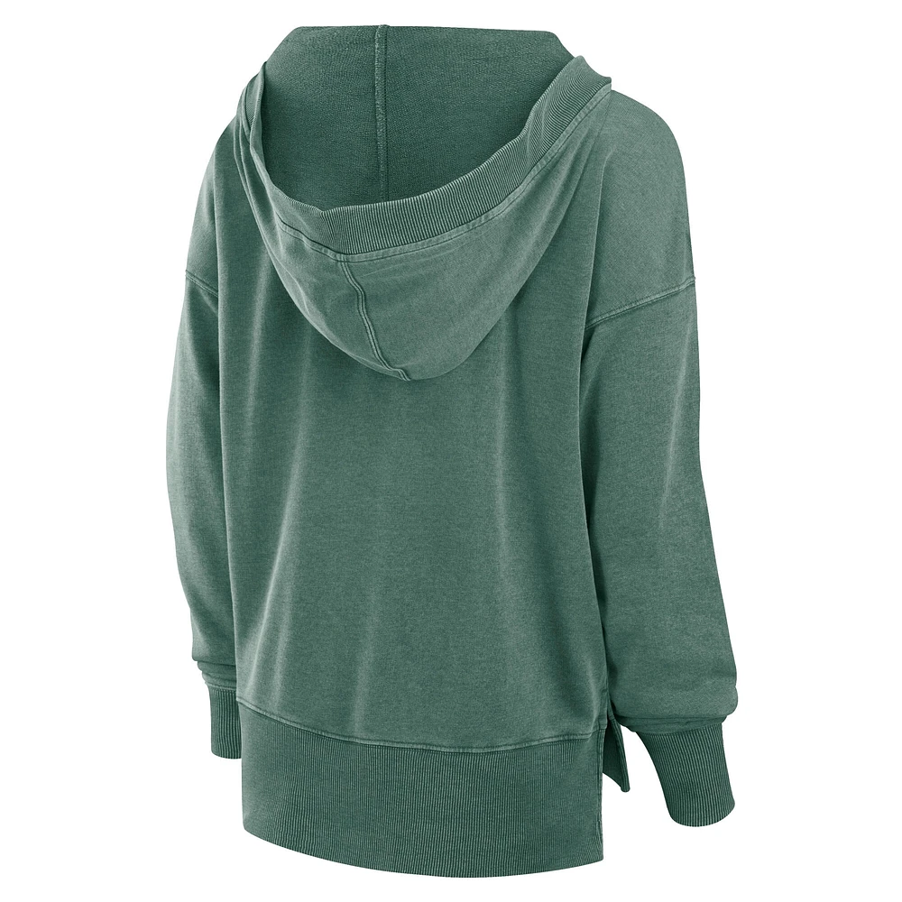 Women's Fanatics  Green Michigan State Spartans Initiative Snow Wash French Terry V-Neck Pullover Hoodie