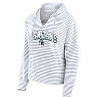 Women's Fanatics  White Michigan State Spartans Striped Notch Neck Pullover Hoodie