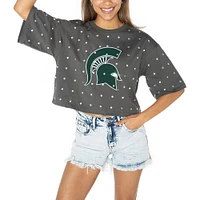 Women's Gameday Couture Gray Michigan State Spartans Go Time Rhinestone Crop T-Shirt