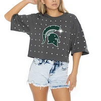 Women's Gameday Couture Gray Michigan State Spartans Go Time Rhinestone Crop T-Shirt
