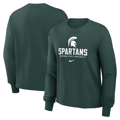 T-shirt à manches longues Nike vert Michigan State Spartans Primetime University Boxy pour femme