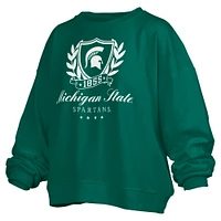 Women's Pressbox Green Michigan State Spartans Big Aug Script Janice Oversized Pullover Sweatshirt