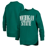 Women's Pressbox Green Michigan State Spartans Quilted Long Sleeve Pullover Sweatshirt