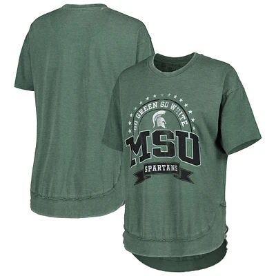 Pressbox pour femme Vert chiné Michigan State Spartans Vintage Wash Poncho Captain T-Shirt