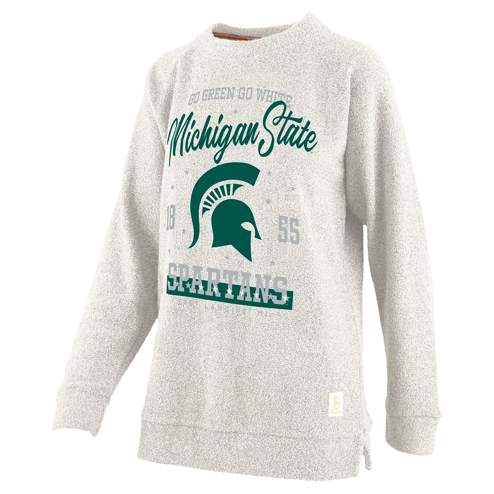 Women's Pressbox Oatmeal Michigan State Spartans Plus Comfy Cairo Terry Pullover Sweatshirt
