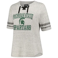 Women's Profile Heather Gray Michigan State Spartans Plus Striped Lace-Up V-Neck T-Shirt