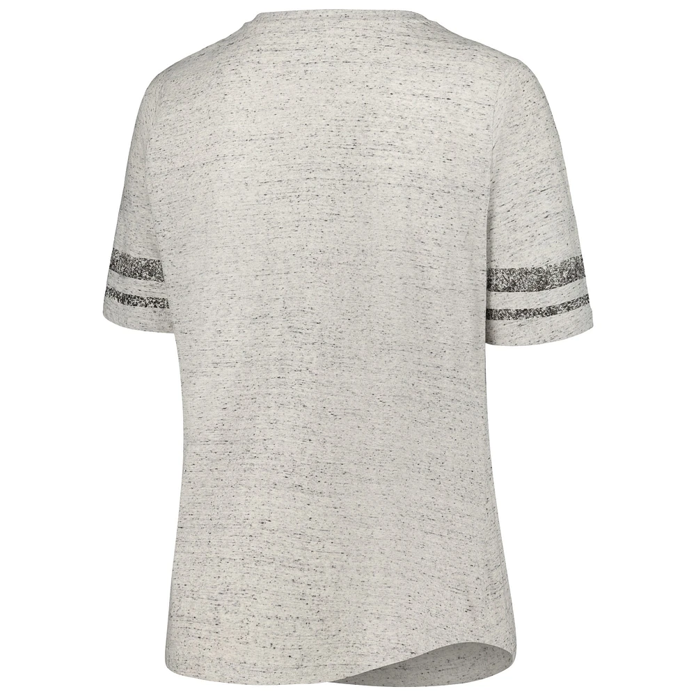 Women's Profile Heather Gray Michigan State Spartans Plus Striped Lace-Up V-Neck T-Shirt