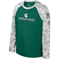 Youth Colosseum Green/Camo Michigan State Spartans OHT Military Appreciation Dark Star Raglan Long Sleeve T-Shirt