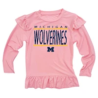 Infant Wes & Willy Pink Michigan Wolverines Heart Print Ruffle Long Sleeve T-Shirt and Pants Sleep Set
