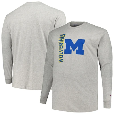 T-shirt à manches longues Champion Heather Grey Michigan Wolverines Big & Tall Mascot pour hommes