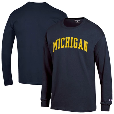 T-shirt à manches longues bleu marine Champion Michigan Wolverines Basic Arch pour homme