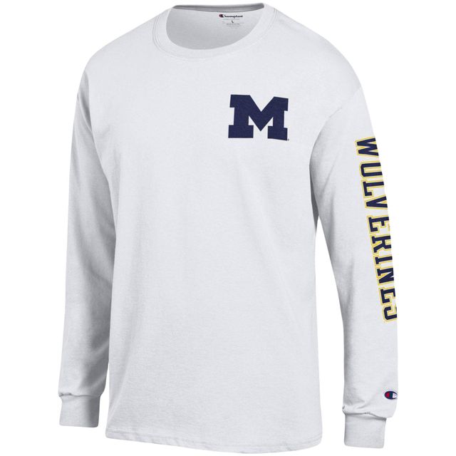 T-shirt à manches longues Champion White Michigan Wolverines Team Stack pour hommes
