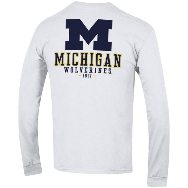 T-shirt à manches longues Champion White Michigan Wolverines Team Stack pour hommes