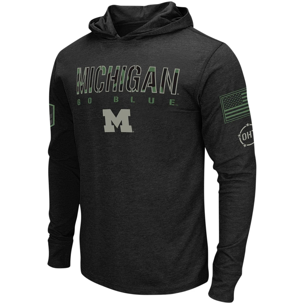 Men's Colosseum Black Michigan Wolverines Big & Tall OHT Military Appreciation Tango Long Sleeve Hoodie T-Shirt