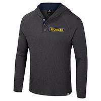 Men's Colosseum  Charcoal Michigan Wolverines Dujour Ralgan Long Sleeve Henley Hoodie T-Shirt