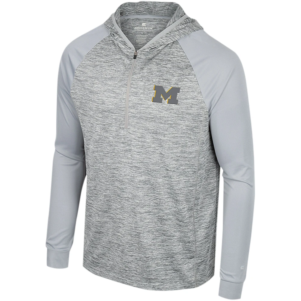 Men's Colosseum Gray Michigan Wolverines Cybernetic Raglan Quarter-Zip Hooded Top