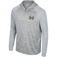 Men's Colosseum Gray Michigan Wolverines Cybernetic Raglan Quarter-Zip Hooded Top