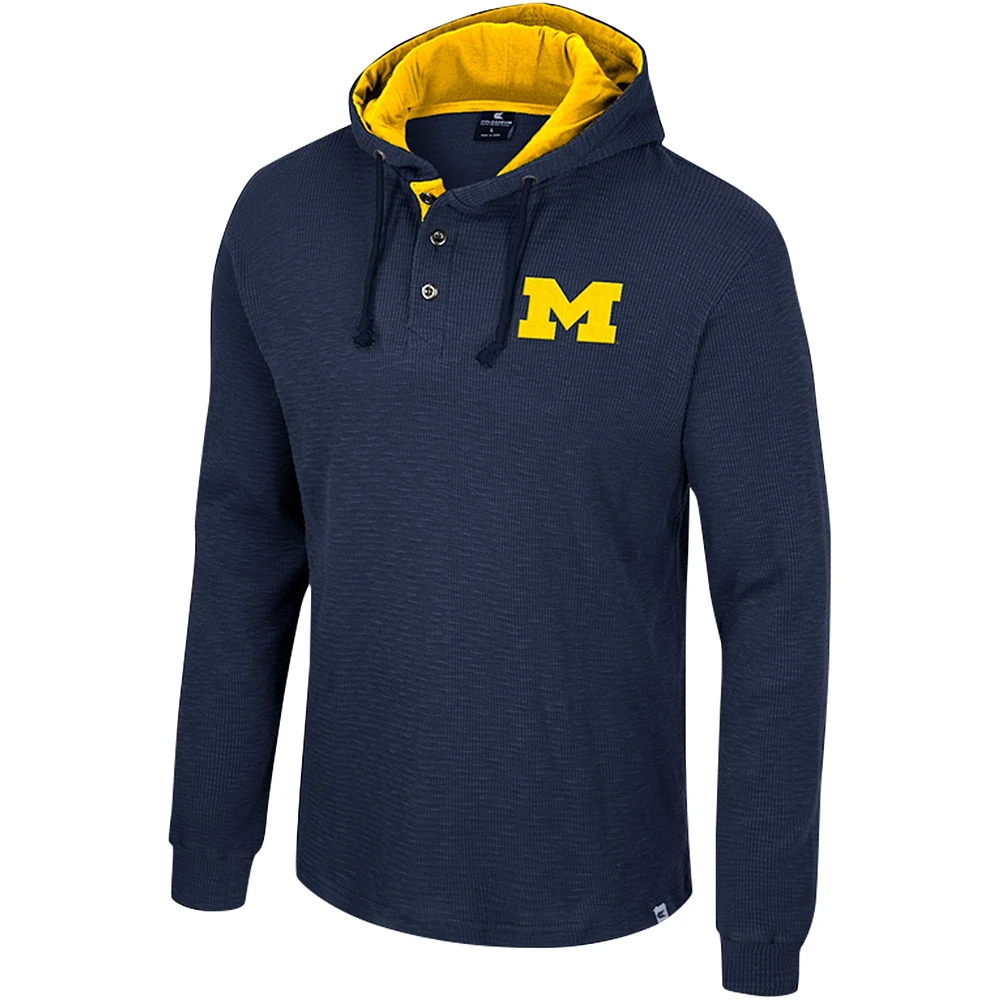 Men's Colosseum Navy Michigan Wolverines Affirmative Thermal Hoodie Long Sleeve T-Shirt
