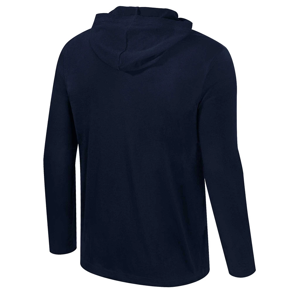 Men's Colosseum Navy Michigan Wolverines Color Pop Active Blend 2-Hit Long Sleeve Hooded T-Shirt