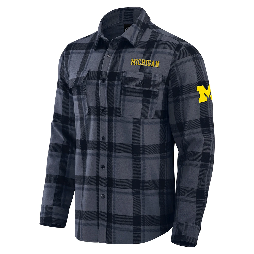Men's Darius Rucker Collection by Fanatics Navy Michigan Wolverines Relaxed Fit Plaid Button-Up Shirt