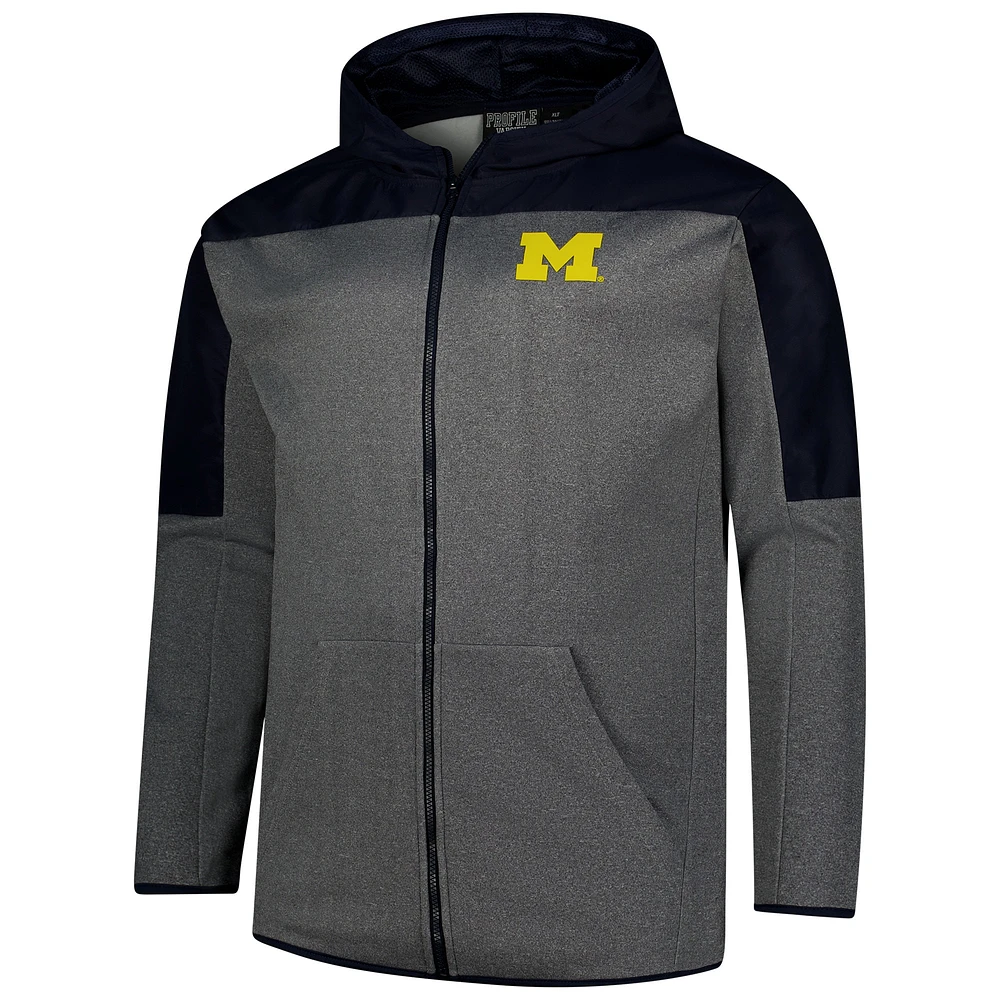 Men's Fanatics Navy/Gray Michigan Wolverines Big & Tall Pieced Full-Zip Hoodie Jacket