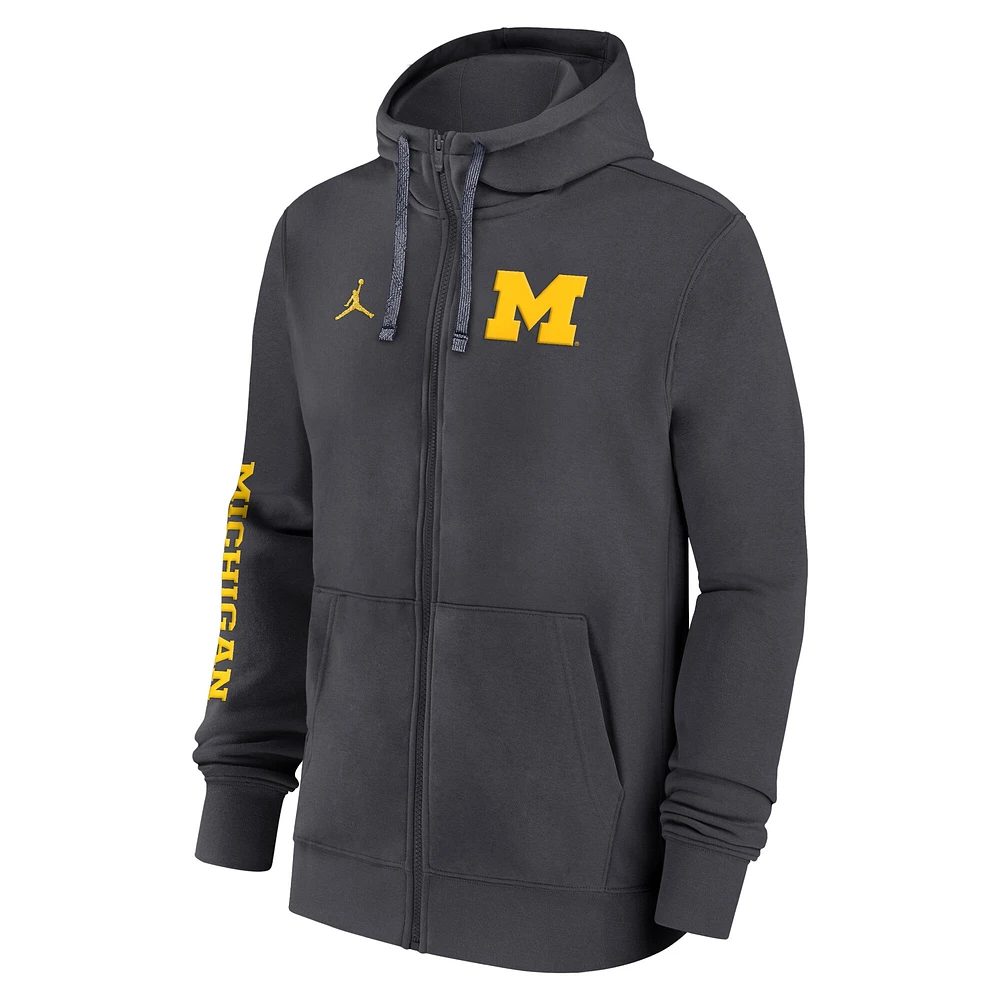 Men's Jordan Brand Anthracite Michigan Wolverines 2024 Sideline Full-Zip Hoodie