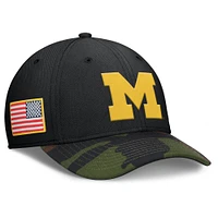 Men's Jordan Brand Black/Camo Michigan Wolverines 2024 Military Appreciation Rise Swoosh Performance Flex Hat