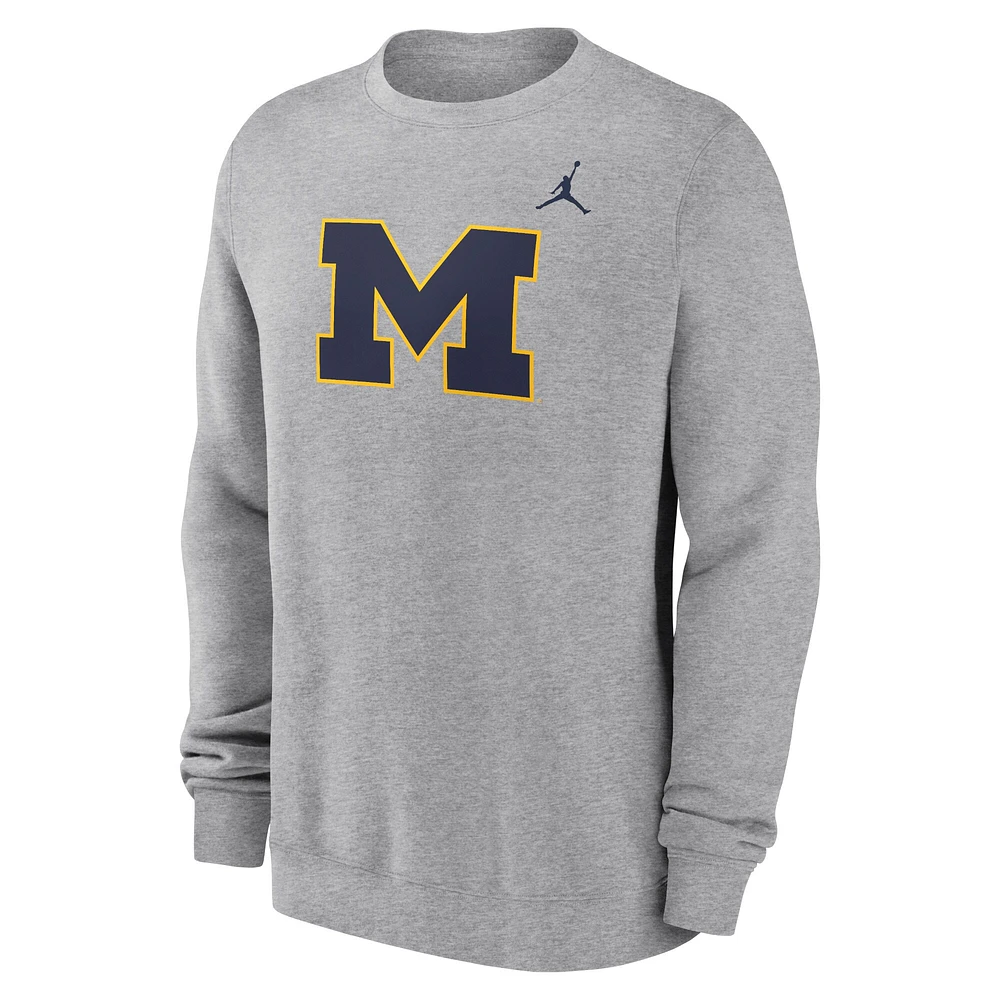 Men's Jordan Brand Heather Gray Michigan Wolverines Primetime Fleece Pullover Sweatshirt